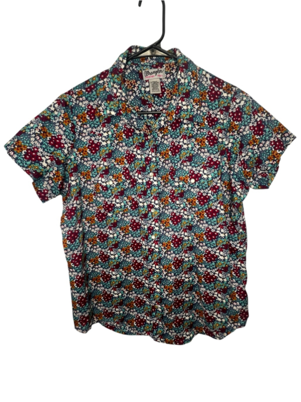 Wrangler Colorful Floral Patterned Western Pearl Button Snap Button Down Shirt